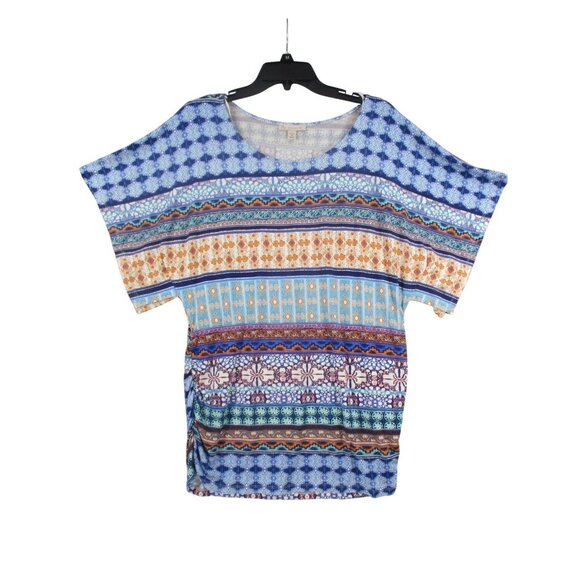 Womens 1X Multi-Color Patterned Tunic Top By Established 1962 Comfortable Fit - Picture 2 of 9